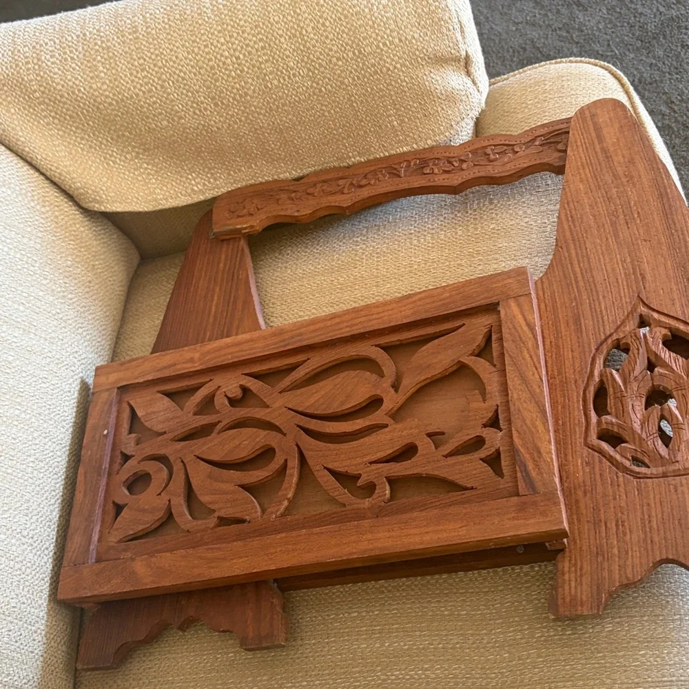 Vintage Hawaiian Wood Magazine Holder Rack Unique Hawaii Folds Flat - Picture 8 of 9